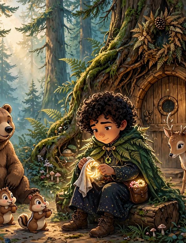 Barnaby with Flipper the lost dog in the Whispering Woods