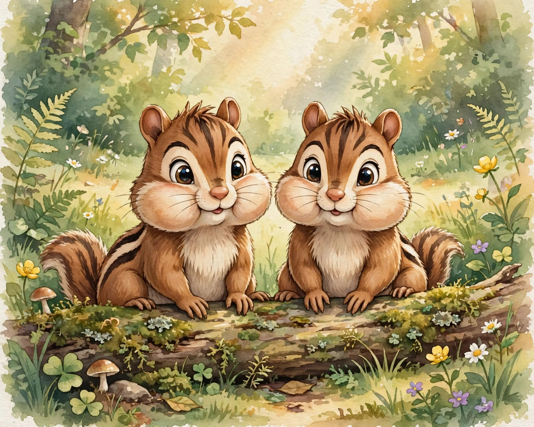 Two curious chipmunks in the forest